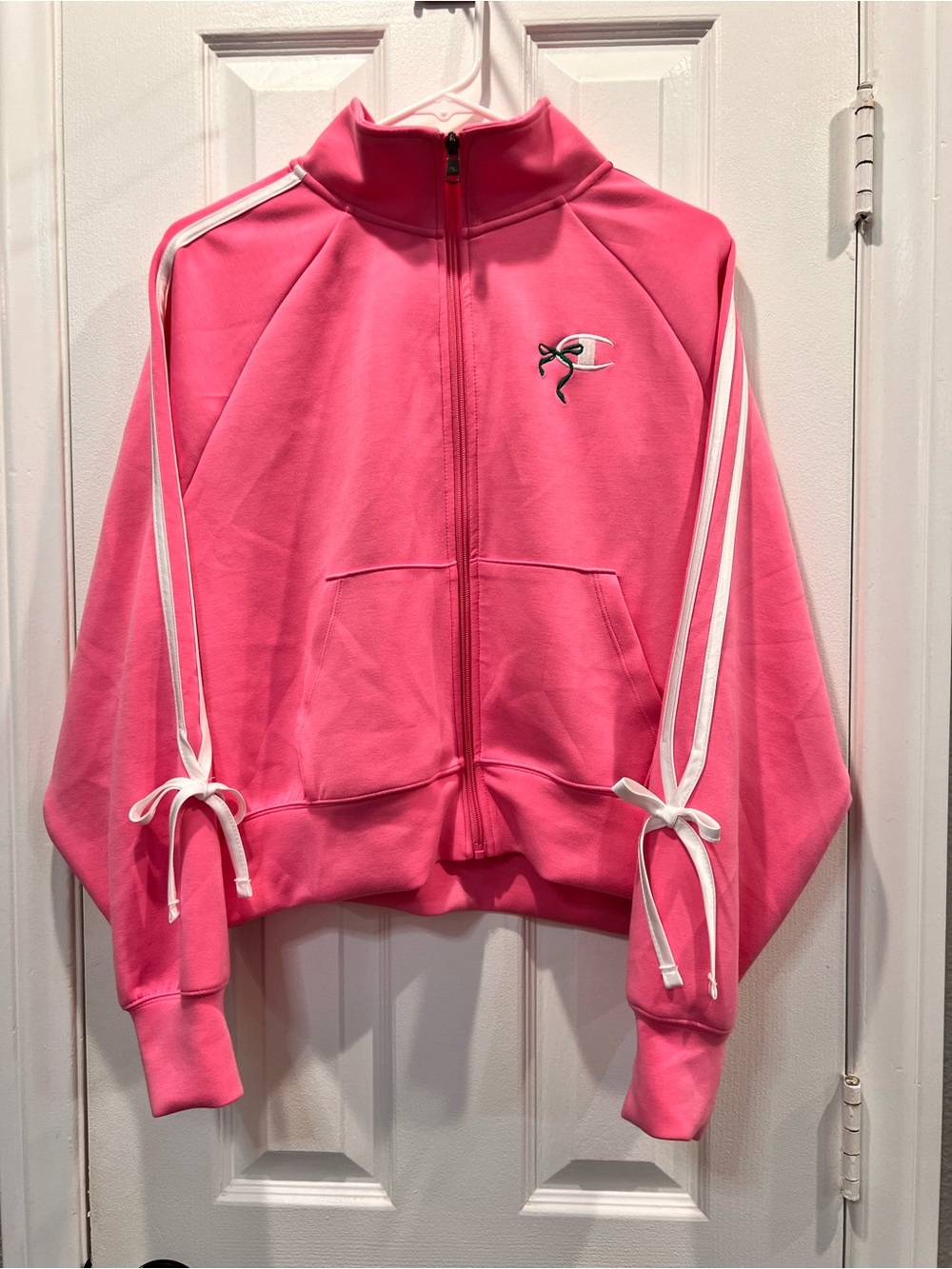 Champion In The Stands Full Zip Track Jacket Pink Bow Sleeve Size XL